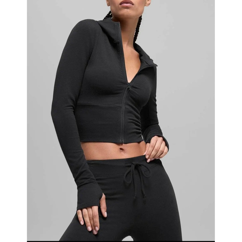 Alo Yoga Sway Full Zip Hoodie Black Cropped W3980R Size Small NWT